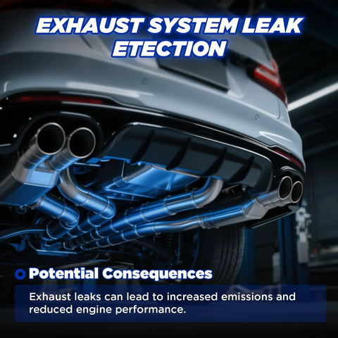 Exhaust system with pipes showcasing leak detection for vehicles using Heavy Duty Vacuum Smoke Leak Detector With Built In Air Pump For Vehicle Intake Exhaust And Fuel Lines Quick Catch Sneaky Holes Road Ready Gasket Hunting Rig.