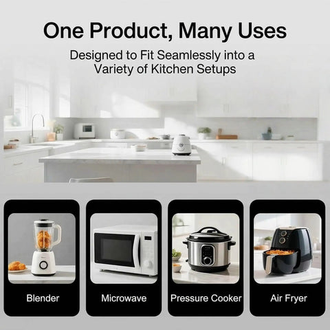 Peel And Stick Caster Wheels For Furniture And Kitchen Appliances Quick Slap Install showcased with blender, microwave, pressure cooker, air fryer.