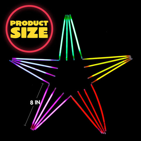 100 Piece Bulk Glow Stick Party Stack Featuring 8 Inch Neon Light Up Necklaces, star shape made from neon glow sticks