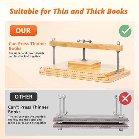 DIY Book Binding Press Kit With Bamboo Wood Construction, 11 By 7.9 Inch Book Press, thin and thick book compatibility chart