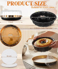 All In One Cake Baking And Transport Kit With Nonstick 9.5 Inch Ring Pan, showcasing pan and carriers for 9-inch cakes.