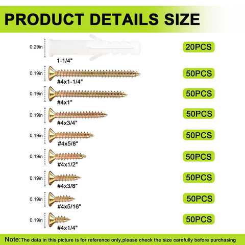 Product details of Tough As Nails 4 Wood Screws Assortment Kit Includes 420 Flat Head Fasteners, various sizes.
