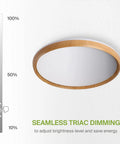 20 Inch LED Flush Mount Ceiling Light Fixture Low Profile Modern Design With Faux Wood Shade 42W 2098LM Dimmable CCT