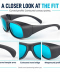 Premium Red Laser Blocking Safety Glasses For Kick Ass Eye Protection During 620 To 700Nm Red Light Therapy With OD6 Plus Optical Density showcases curved fit and contoured design.