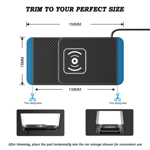 Close-up of Ride Ready Wireless Charging Pad For GMC Sierra EV and Yukon showing trimming guides for size adjustment.