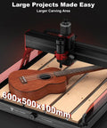 Powerful Desktop CNC Router Engraving Machine 600 X 500 Mm Worktable With 500W Turbo Spindle For Hella Precision Wood Acrylic Resin Cutting That Is A Real Game Changer, featuring a guitar on its 600x500x100mm worktable.