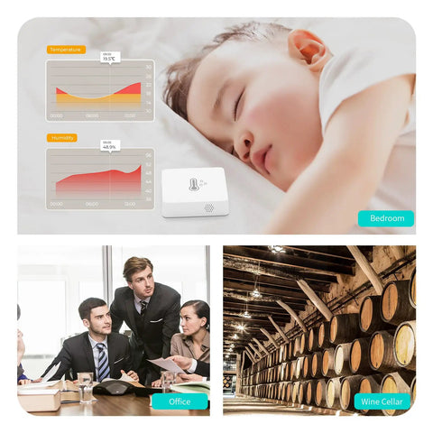 Zigbee Temperature And Humidity Sensor Lite For Smart Home Hub Required Accurate Thermometer And Hygrometer For Echo With Built In Zigbee Hub Works With Home Assistant SmartThings Hubitat And Matter Bridge MZ1 Apple HomeKit Via Matter Bridge in bedroom