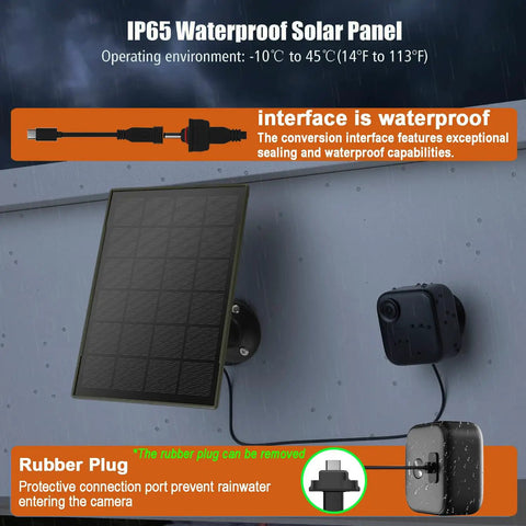 Heavy Hitter 6000 Mah Solar Panel For Security Cameras With Built In Battery Backup, showing waterproof solar panel mounted with camera.