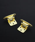 Heavy Duty Gold Cabinet Hinges Half Inch Overlay 30 Pack With Black Screws And Silent Door Bumpers on dark background