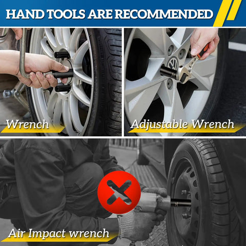 Hand tools recommended for use with 7 Spline Lug Nut Socket Set 3 Pc Cr Mo Steel Beast, showing wrenches for security wheel locks.