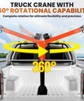 Solid As A Rock Folding Truck Bed Crane With 1100 Lb Capacity And 2000 Lb Electric Winch 12V 360 Swivel Alloy Steel jib hoist in truck bed.