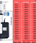 Rock Solid 24V Dc Electric Linear Actuator With Stainless Steel Rod And Metal Gears For Tough Jobs 1000mm Travel Range IP67 Sealed dimensions and specifications chart.