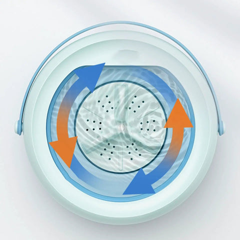 Top view of Foldable Mini Washing Machine 4.8 Liter Portable Compact Laundry Soaker with water movement during spin cycle.