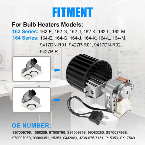 Upgraded Bathroom Fan Motor And Blower Assembly For Broan Nutone Ceiling Heaters Straight Fit Quiet Swap Easy Install Compatible With Model 162 164 Series, side view showing motor and blower.