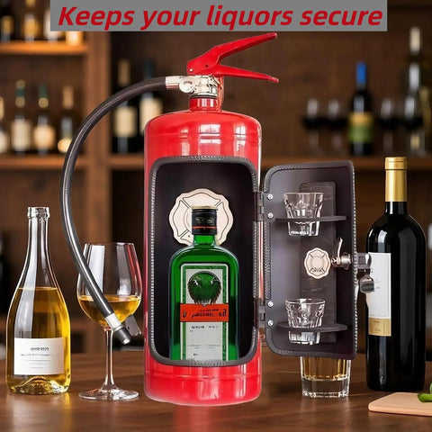 Creative Fire Extinguisher Wine Chiller And Portable Bar Organizer With Secure Lock Cabinet For Entertaining Weekend Kickbacks And Enthusiast Party Essentials, opened fire extinguisher minibar with drinks