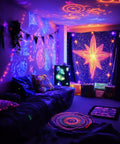 Room with 60ft Black Light String Lights With 240 LEDs For Lit Glow Parties Bedroom Decor And Fluorescent Poster Art