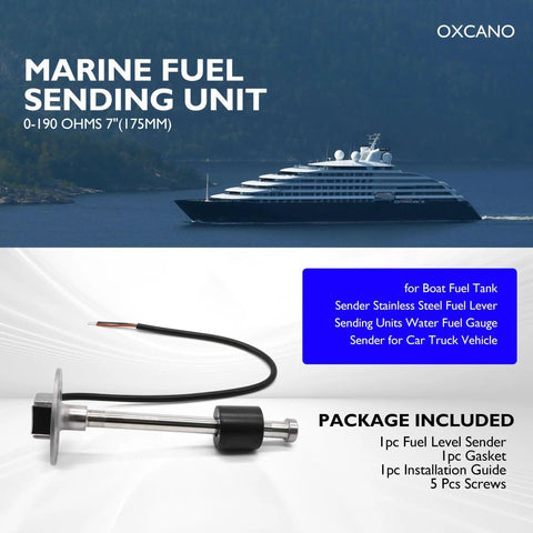 Heavy Duty Reed Switch Fuel Sending Unit 0 To 190 Ohms 7 Inch Tank Sender with stainless steel housing for boats and trucks.