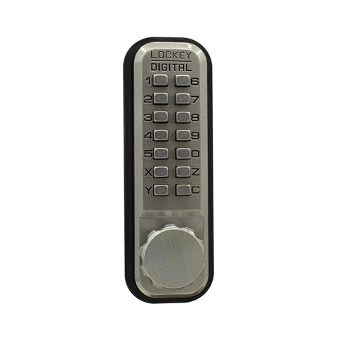 Surface Mount Lock With Keypad And Keyless Push Button Satin Nickel Finish Retractable Slide Bar Narrow Stile Door Compatible