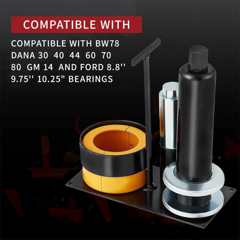 Rugged Steel Clamshell Differential Carrier And Pinion Bearing Puller Fits Dana 30 40 60 70 80 And Ford 88 975 1025 Inches, showcasing compatibility features.
