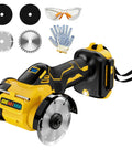 Badass Cordless Cut Off Tool With Brushless Motor And Variable Speed, 3 Inch Mini Cutting Saw Hitting 18000 RPM with safety goggles and gloves.