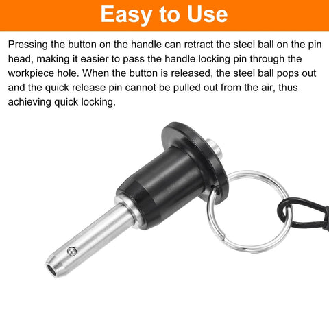 Two Pack Beefy Quick Release Pin One Quarter Inch By Six Tenths Inch Ball Lock With Push Button 304 Stainless Steel Ring Handle Locking Pin With Wire For Marine Bimini Top Audio Gear Silver