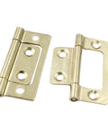 Heavy Duty Ten Pack Two Inch Gold Non Mortise Door Hinges With Mounting Screws for a Straight Shot installation, showing the hinges.