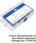 Internal Star Tooth Lock Washers Assortment Kit With 410 Pieces Heavy Duty Metal Construction in blue and white box