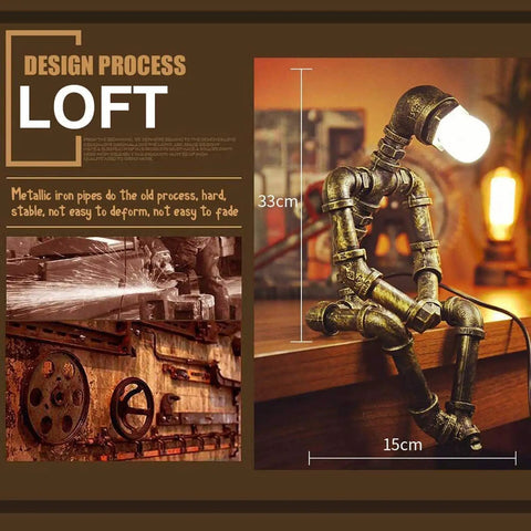 Steampunk Table Lamp With Robot Pipe Design In Bronze Industrial Desk Light For Office Bedroom And Living Room Vintage Retro