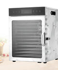 Stainless Steel Electric Food Dehydrator With 12 Trays boasts a digital timer and precise heat control for drying meats and fruits.