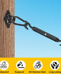 Tough As Nails 304 Stainless Shade Sail Hardware Kit 6 Inch Matte Black shown mounted on wood with turnbuckle and hook.