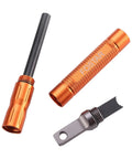 2 Pack Ferro Rod Fire Starter With Replaceable Flint for Emergency Survival in orange aluminum, disassembled view
