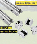 Heavy Duty Linear Rail SBR16 Plus Ball Screw SFU1605 Full 300MM Kit With Four Bearing Blocks Coupler And Brackets, two rail shafts and four bearing blocks