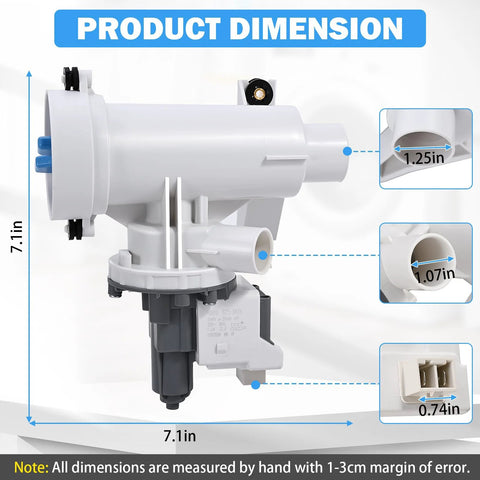 Washer drain pump and filter assembly, white plastic, for GE front-load washing machines.