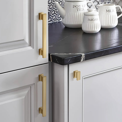 Slick And Badass 10 Pack 5 Inch 128 Millimeter Hole Center Brushed Brass Cup Pulls for Kitchens Drawers Cabinets Closets Top Shelf.