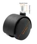 Close-up of a 4 Pack 2 Inch Caster Wheels With M8 Threaded Stem For Cabinets And Shelves Black Nylon Furniture Casters