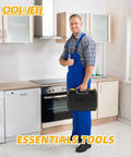Man holding Compact 10 Piece Small Tool Kit Set With Portable Plastic Storage Case For Home Repairs And DIY Projects