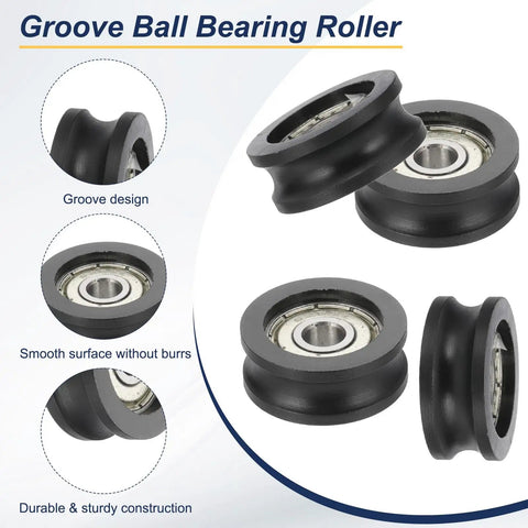 Heavy Duty U Groove Ball Bearing Rollers Designed For Smooth Sliding Doors And Windows Pack Of Four Black Nylon Pulley Guide Wheels.