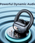 Game-Changing Active Noise Cancelling Earbuds With 90 Hours Playback on display, matte black with over-ear hook design
