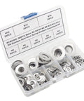 Premium Metric Wave Spring Washer Assortment Kit 304 Stainless Steel 385 Piece Set in storage box for M3 to M14 bolts.