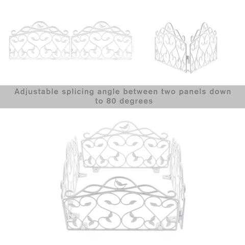 Decorative Garden Border Edging Kit In PP Plastic With Faux Wrought Iron Leaf And Bird Design, multiple panel arrangements.