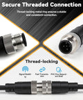 Close-up of Heavy Duty Workhorse M12 A Coded Five Pin Female To Female Extension Cable With 24 Awg Conductors and tough PVC jacket