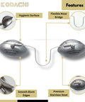 Top Tier Stainless Steel Safety Eyewear With A Snug Adjustable Elastic Head Strap Delivering Heavy Duty Occupational Eye Protection And Kickass Reusable Oval Lens Guarding For Everyday Job Sites showcasing features like flexible nose bridge and hygienic surface.