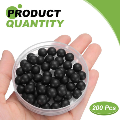 Slick As Grease 9Mm Polypropylene Bearing Balls 200 Pieces in hand, showcasing durable black mini plastic spheres.