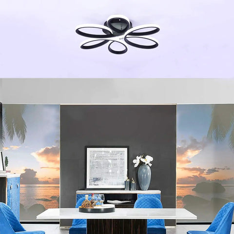 Flower Shape Flush Mount LED Ceiling Light Dope Modern Lamp 22.8 Inch 48W Black Fixture for living room setting