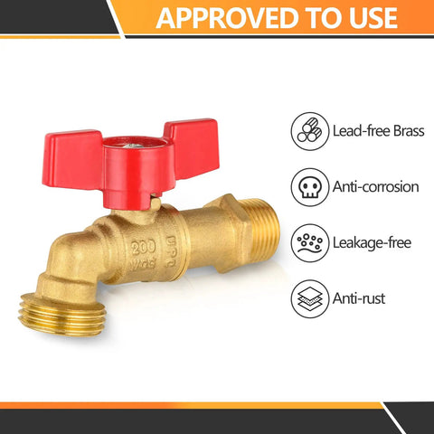 5-Pack Sillcock Hose Bibb Valve Set, 3/4 Inch MIP Inlet X 3/4 Inch MHT Outlet, 1/4 Turn Brass Boiler Drain Valve, Heavy Duty Brass Construction, side view