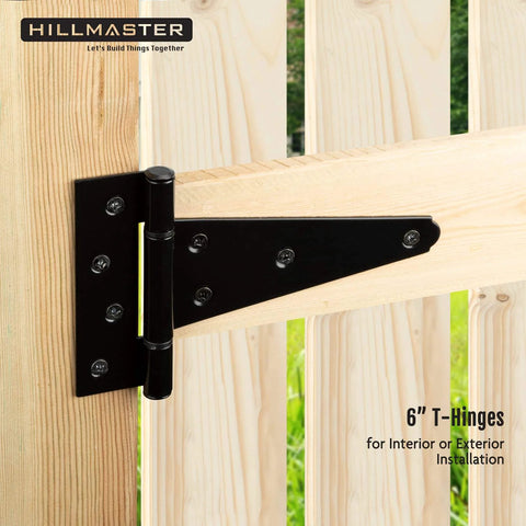 Heavy Duty 6 Inch T Strap Gate Hinges For Shed Doors And Wooden Fences Black Powder Coated installed on wooden gate