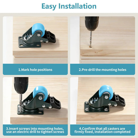 Step-by-step installation guide for Heavy Duty Swivel Plate Casters With Brakes Polyurethane Tread Rolls Smooth As Silk Indoors.