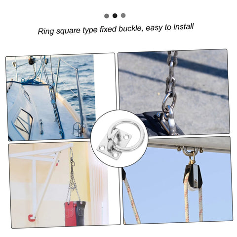 Heavy Duty Stainless Steel Pad Eye Plate Hook Ring Ceiling Mount Anchor For Hammocks Boats And Trailers 4 Inch Size Indoor Outdoor Use Durable Ceiling Anchor For Secure Load And Stable Mounting shown installed on boats and ceilings.