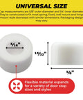 Universal Size White Rubber Door Stop Stud Replacement No Brainer Tips For Wall And Floor Protection, shown with dimensions.