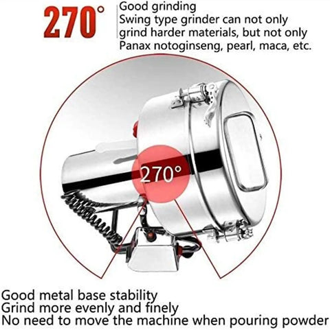 Electric Grain Grinder And Powder Mill For Herbs Coffee Beans And Cereals 110V with 270° swivel design
